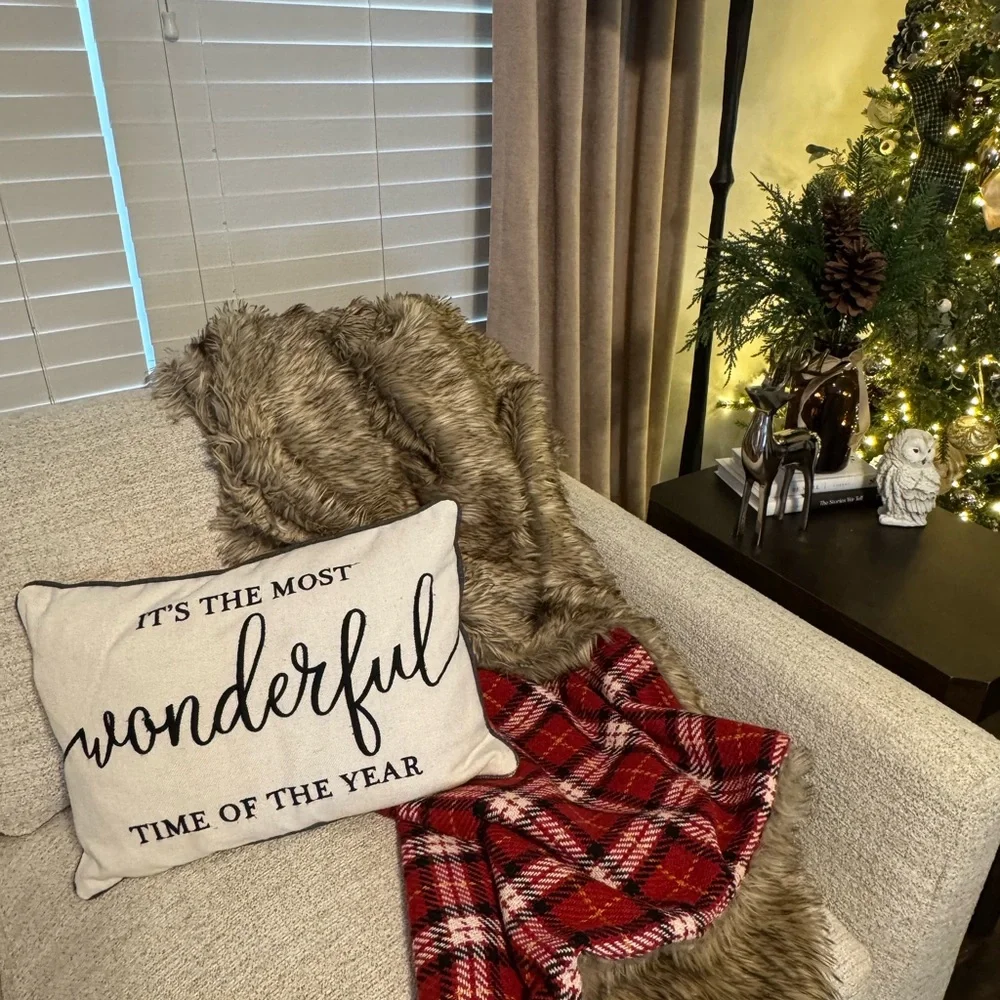 Pottery Barn Reversible Holiday Plaid Throw with Faux Fur Back